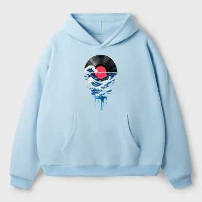 Tokyo-Tiger Vinyl Records And Waves Adult Fleece Hoodie