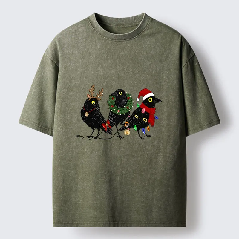 Tokyo-Tiger Funny Christmas Crow Meme Washed T-Shirt