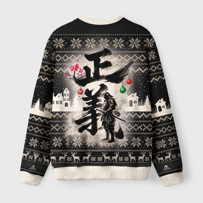 Tokyo-Tiger Justice Kanji Fuzzy Christmas Ugly Sweatshirt
