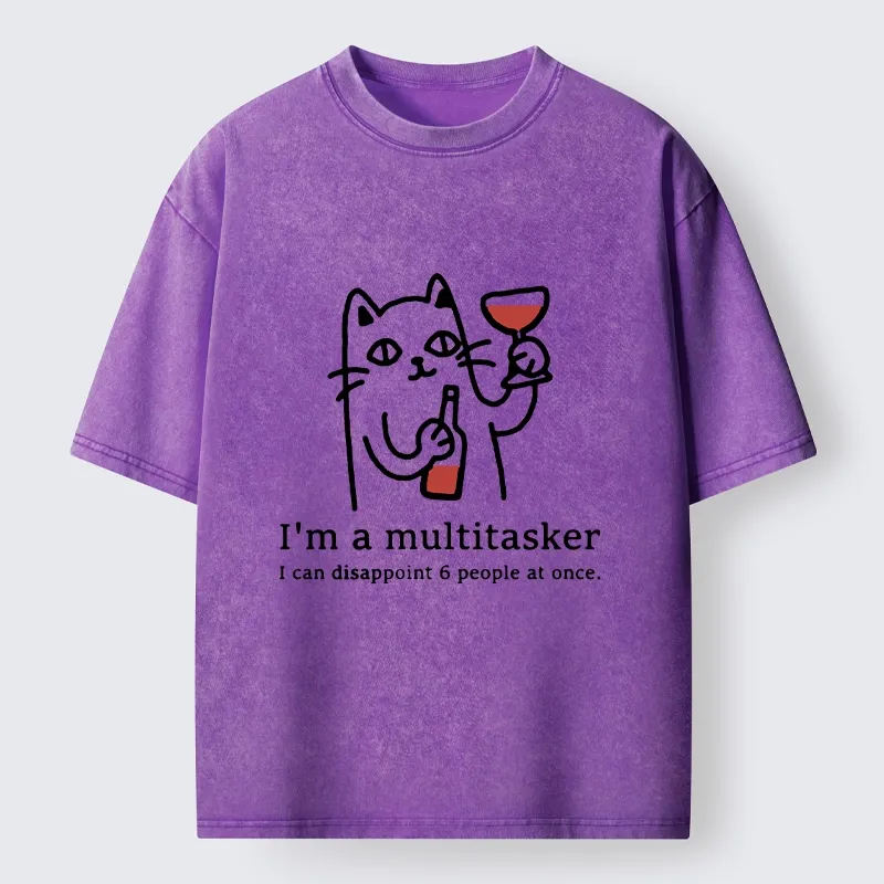 Tokyo-Tiger Funny Wine Lover Cat Washed T-Shirt