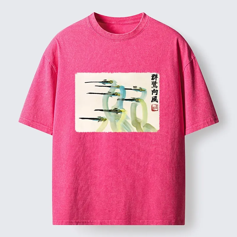 Tokyo‑Tiger Herons Wind Dance Washed T‑Shirt
