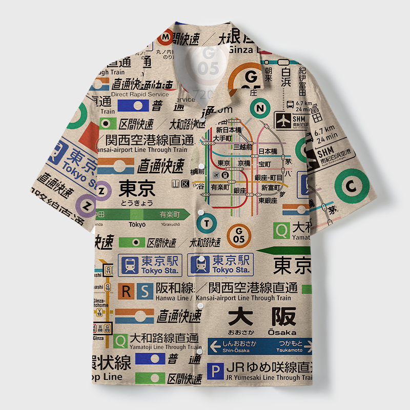 Tokyo-Tiger Tokyo Train Lines Cuban Collar Shirt