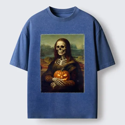 Tokyo-Tiger Skeleton Mona Lisa Meme Washed T-Shirt