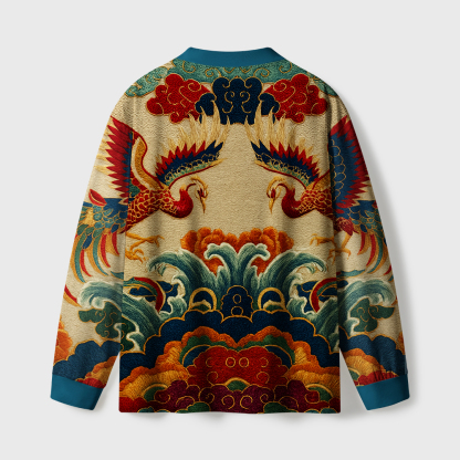 Tokyo-Tiger Vermilion Phoenixes in Brocade Skies Eco-Friendly Long Sleeve T-Shirt
