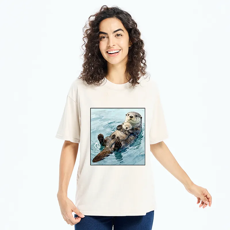 Tokyo-Tiger Adorable Sea Otters Washed T-Shirt