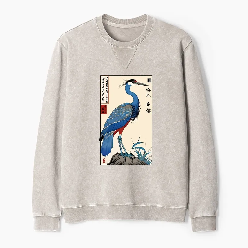 Tokyo-Tiger Colorful Crane Washed Terry Sweatshirt