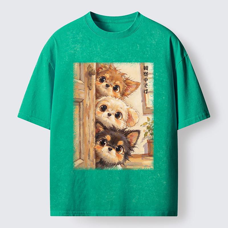 Tokyo-Tiger Puppies Are Peeking At You Washed T-Shirt