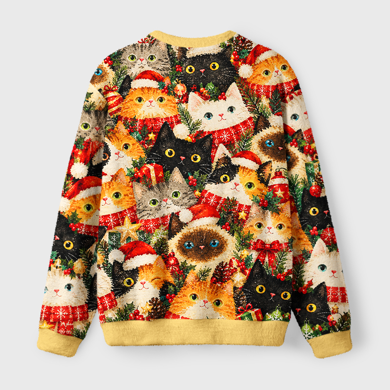 Tokyo-Tiger Winter Cats Holiday Party Fuzzy Christmas Ugly Sweatshirt