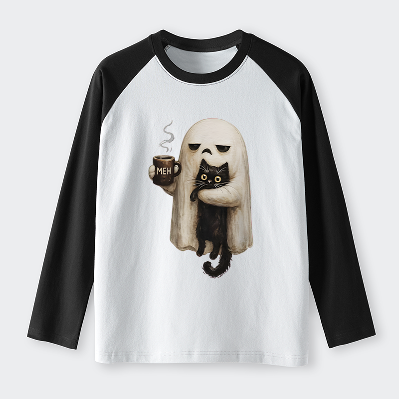 Tokyo-Tiger Ghost Cat Coffee Mood Raglan Long Sleeve T-shirt