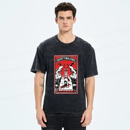 Tokyo-Tiger Catch Fish Funny Washed T-Shirt