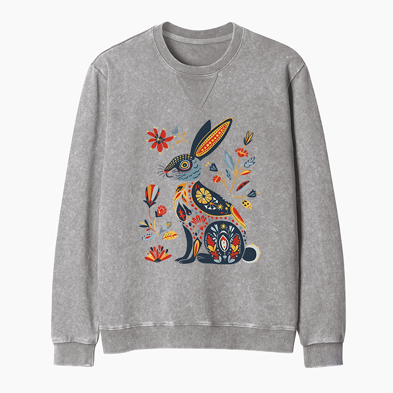Tokyo-Tiger Folk Hare Bloom Washed Terry Sweatshirt