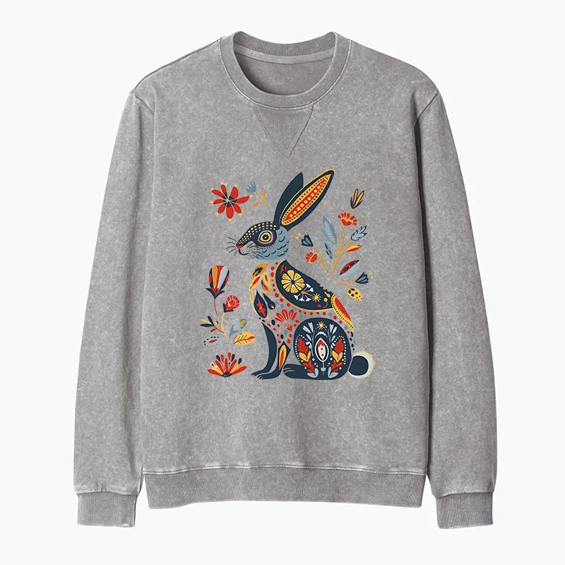 Tokyo-Tiger Folk Hare Bloom Washed Terry Sweatshirt