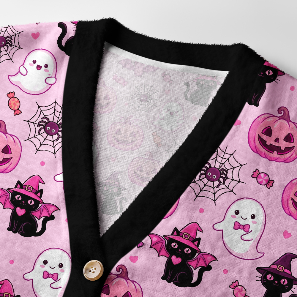 Tokyo-Tiger Pink Halloween Ugly Cardigan Sweater