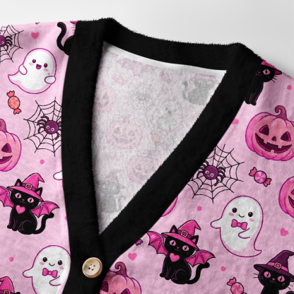 Tokyo-Tiger Pink Halloween Ugly Cardigan Sweater