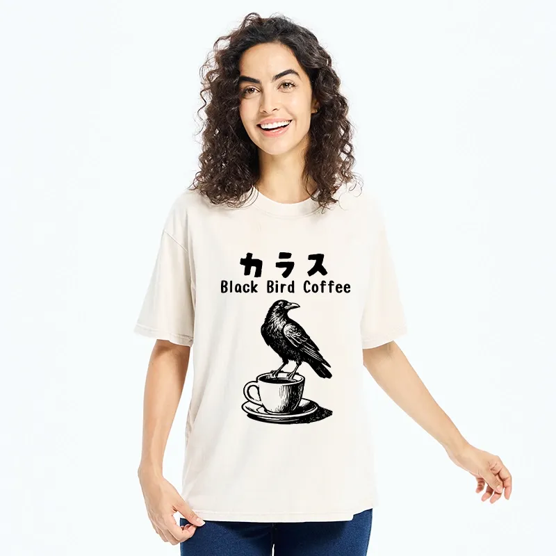 Tokyo-Tiger Black Bird Coffee Break Meme Washed T-Shirt