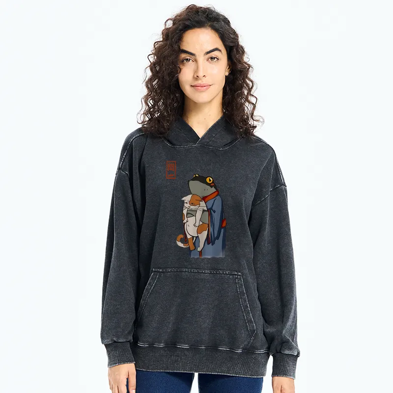 Tokyo-Tiger The Frog Holds The Cat Washed Hoodie
