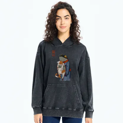 Tokyo-Tiger The Frog Holds The Cat Washed Hoodie