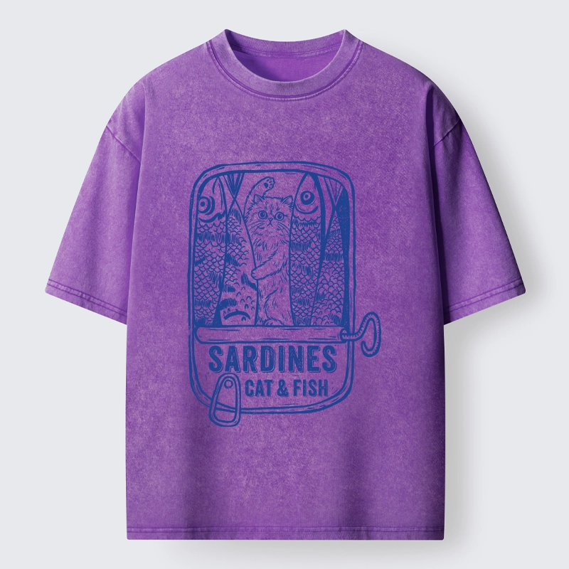 Tokyo‑Tiger Cat Inside Sardine Can Washed T‑Shirt