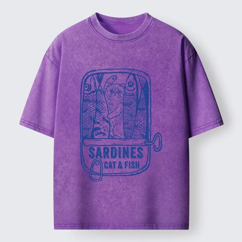 Tokyo‑Tiger Cat Inside Sardine Can Washed T‑Shirt