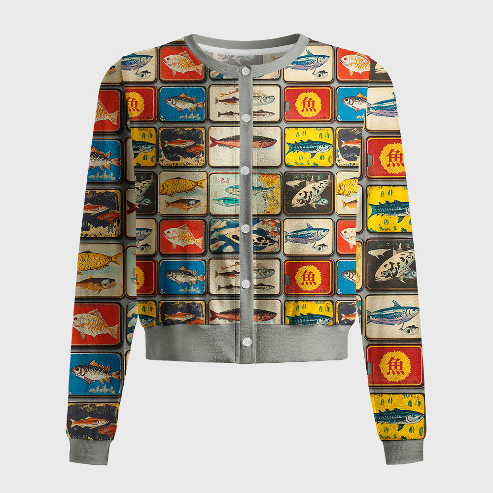 Tokyo-Tiger Tokyo-Tiger Vintage Fish Collection Women's Lightweight Cardigan