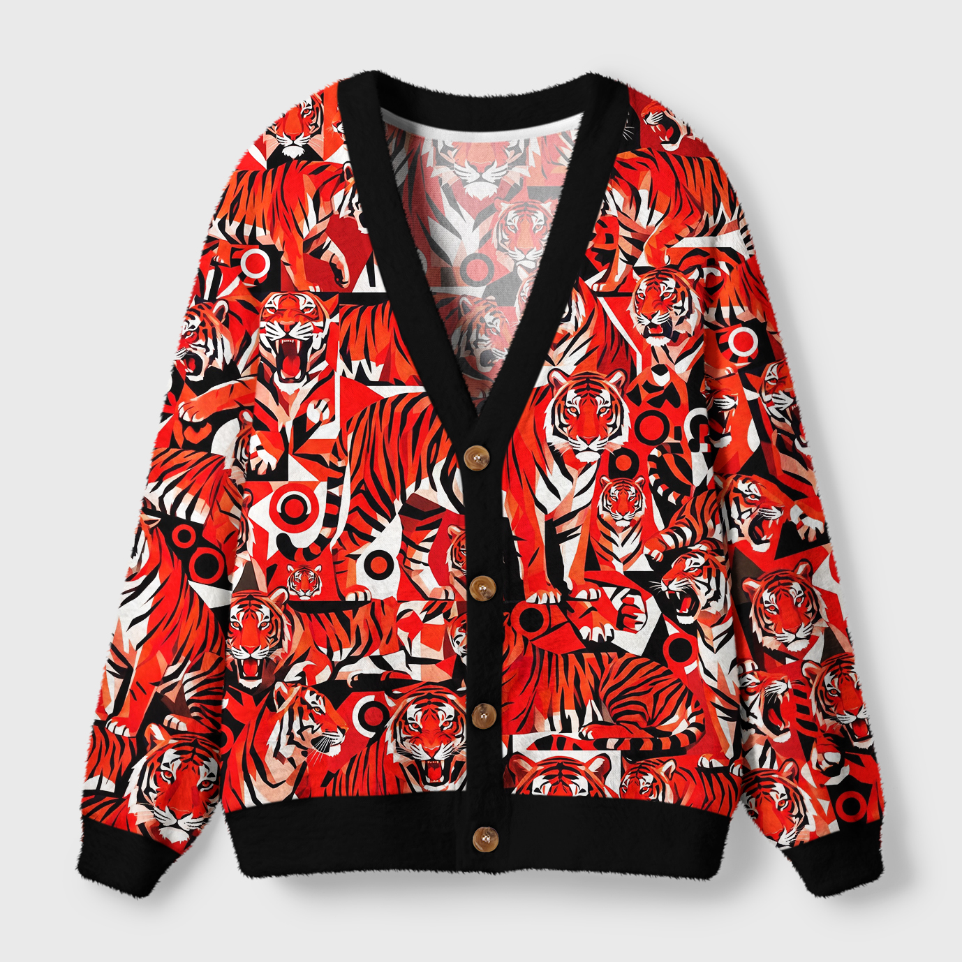 Tokyo-Tiger Tigers On The Edge Of Chaos Ugly Cardigan Sweater