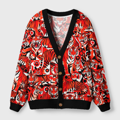 Tokyo-Tiger Tigers On The Edge Of Chaos Ugly Cardigan Sweater