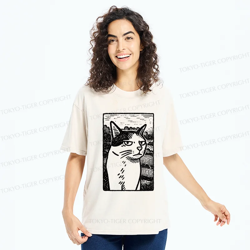 Tokyo-Tiger Cat's Hateful Eyes Washed T-Shirt