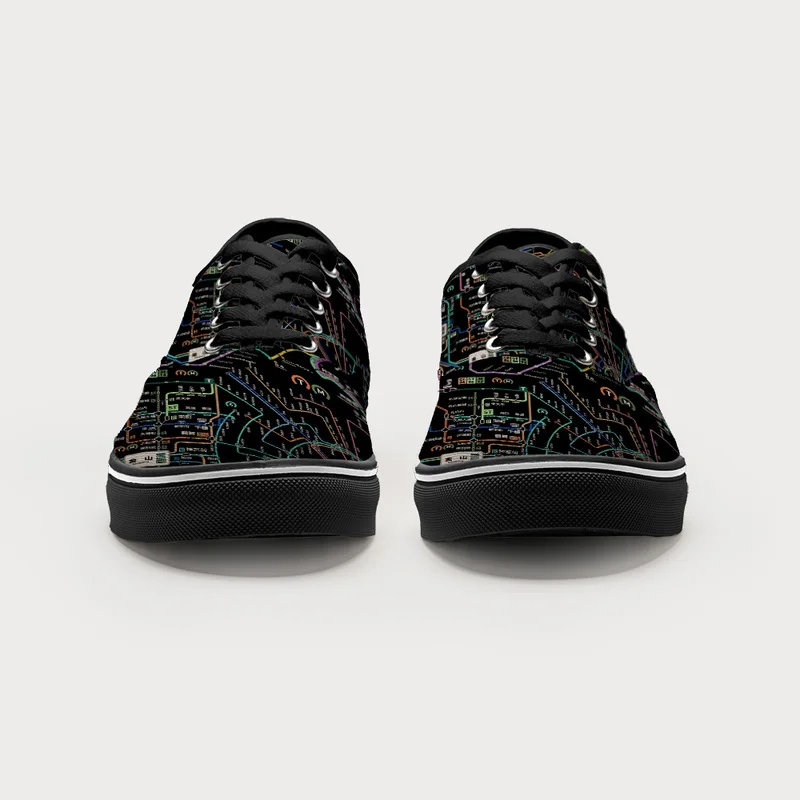 Tokyo-Tiger Tokyo Subway Map Black Canvas Shoes