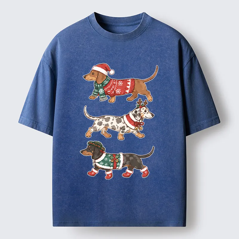 Tokyo-Tiger Christmas Dachshund Trio Washed T-Shirt