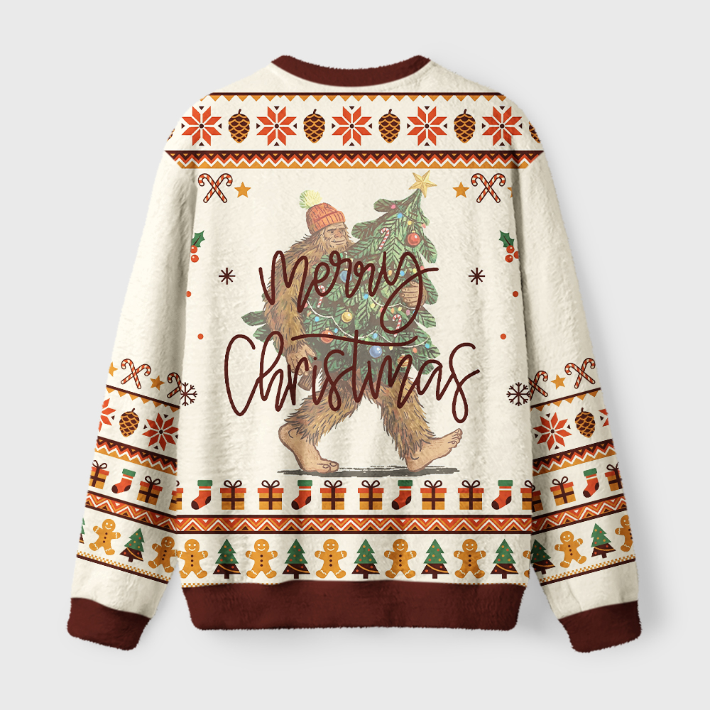 Tokyo-Tiger Monster Carrying Christmas Tree Fuzzy Christmas Ugly Sweatshirthirt
