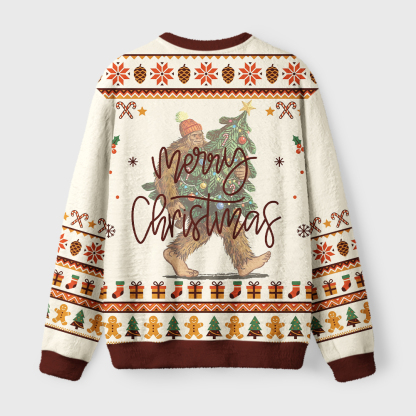Tokyo-Tiger Monster Carrying Christmas Tree Fuzzy Christmas Ugly Sweatshirthirt