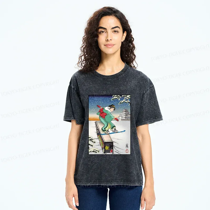 Tokyo-Tiger Skiing Geisha Washed T-Shirt