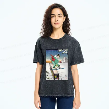 Tokyo-Tiger Skiing Geisha Washed T-Shirt