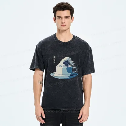 Tokyo-Tiger Retro Teacup Wave Washed T-Shirt
