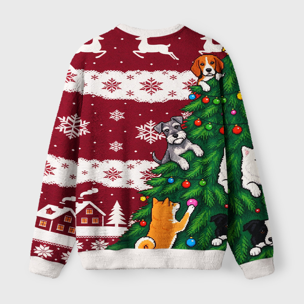 Tokyo-Tiger Pups in Pine Fuzzy Christmas Ugly Sweatshirt