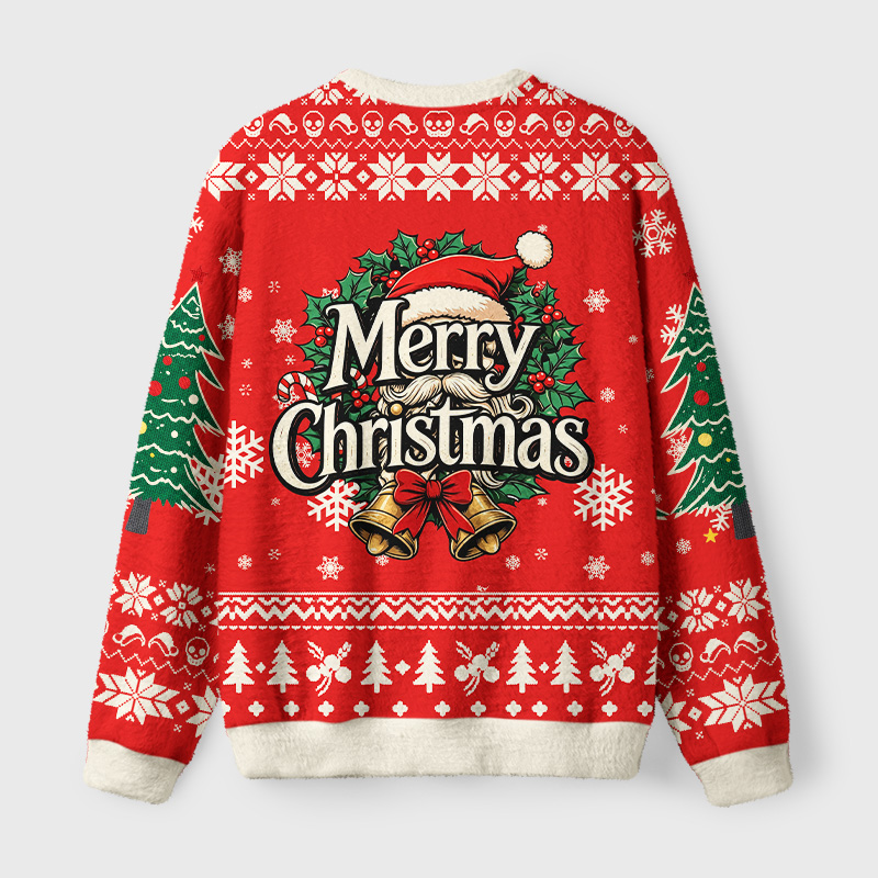 Tokyo-Tiger Skeleton Santa Claus Fuzzy Christmas Ugly Sweatshirt