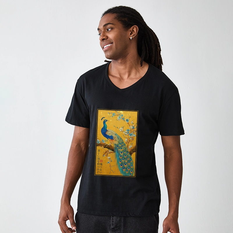 Tokyo-Tiger The Peacock's Silent Elegance V-Neck Classic T-Shirt