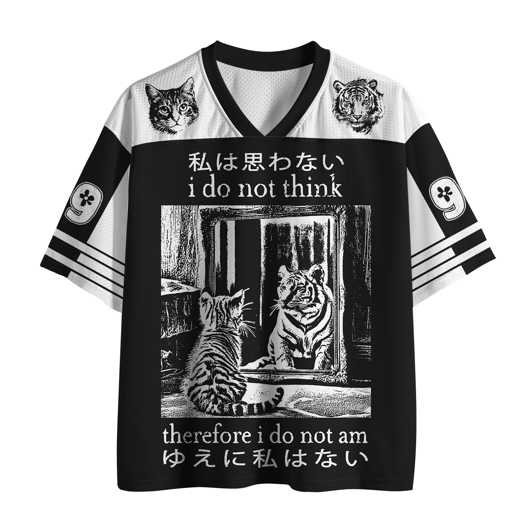 Tokyo-Tiger Contemplating Cat Woodcut Mesh Jersey
