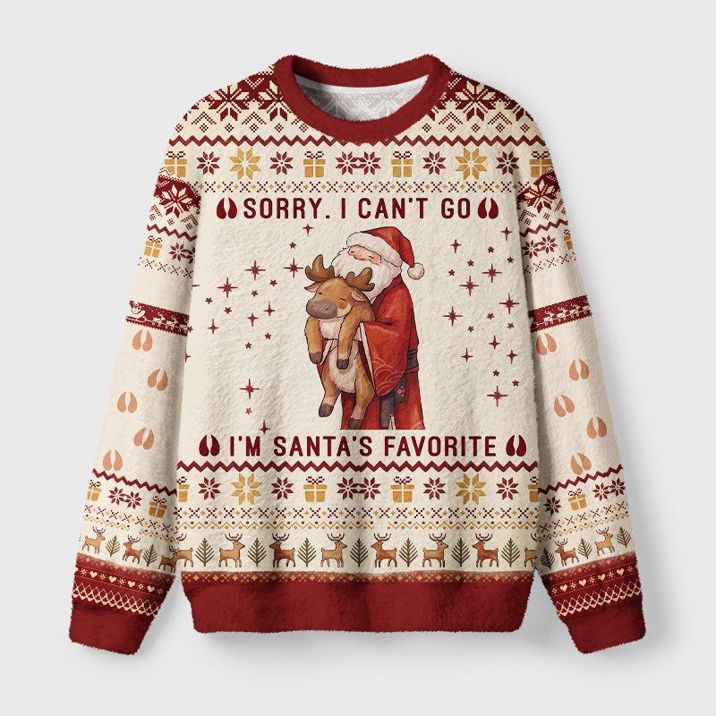 Tokyo-Tiger Cute Santa Hug Reindeer Fuzzy Christmas Ugly Sweatshirt