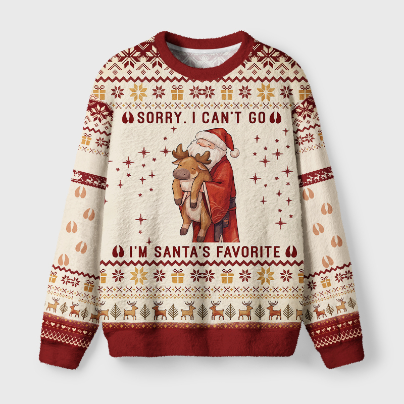 Tokyo-Tiger Cute Santa Hug Reindeer Fuzzy Christmas Ugly Sweatshirt