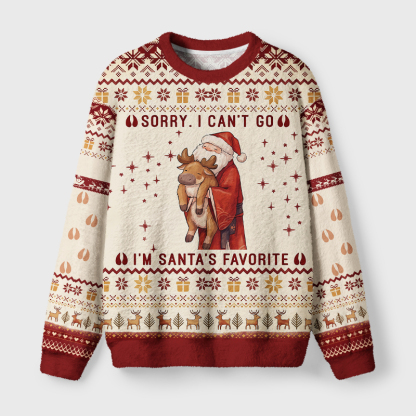 Tokyo-Tiger Cute Santa Hug Reindeer Fuzzy Christmas Ugly Sweatshirt