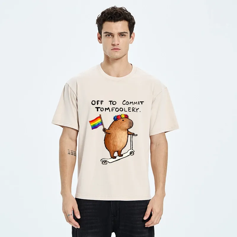 Tokyo-Tiger Pride Capybara On Scooter Meme Washed T-Shirt