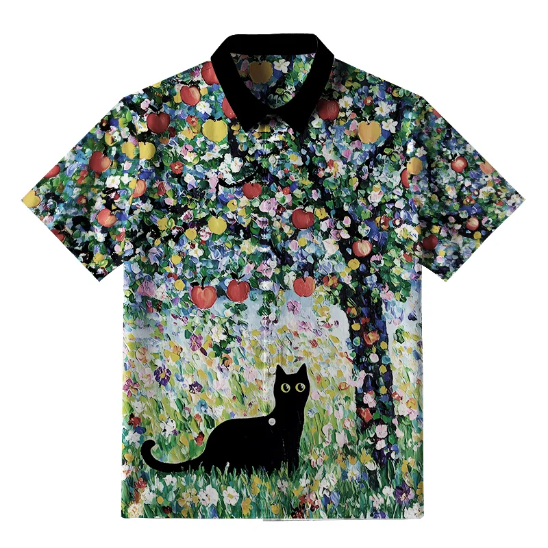 Tokyo-Tiger Black Cat Under The Apple Tree Button-up Shirt