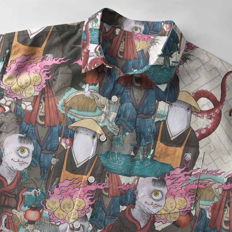 Tokyo-Tiger Wandering Yokai Button-up Shirt