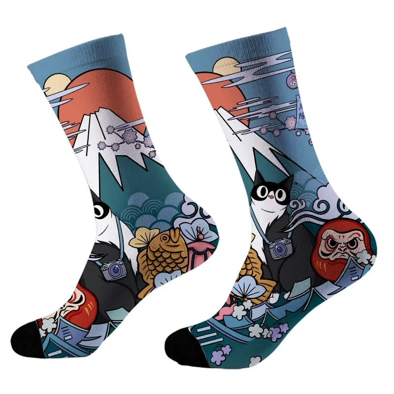 Tokyo-Tiger Mount Fuji Landscape With Cat Socks Sale