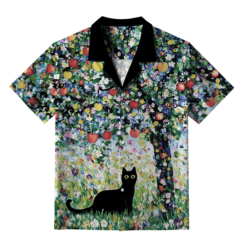 Tokyo-Tiger Black Cat Under The Apple Tree Aloha Hawaiian Shirt