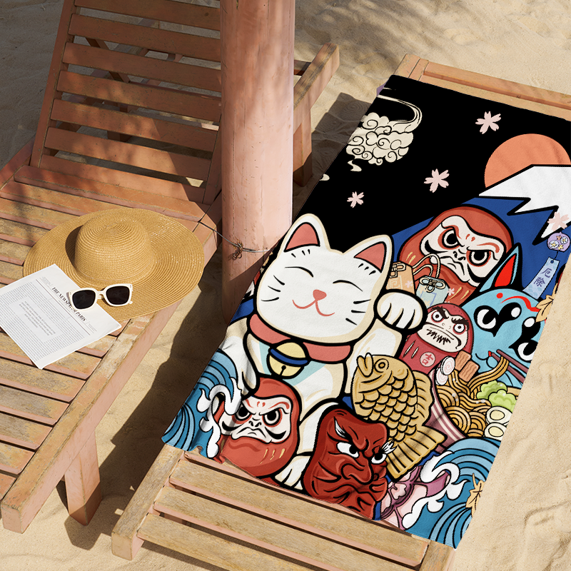 Tokyo-Tiger Traditional Japanese Elements Beach Towel