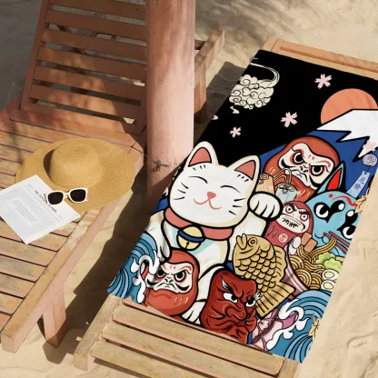 Tokyo-Tiger Traditional Japanese Elements Beach Towel