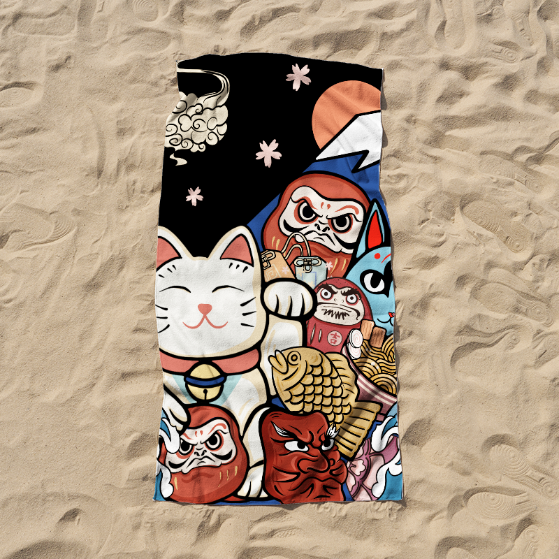 Tokyo-Tiger Traditional Japanese Elements Beach Towel