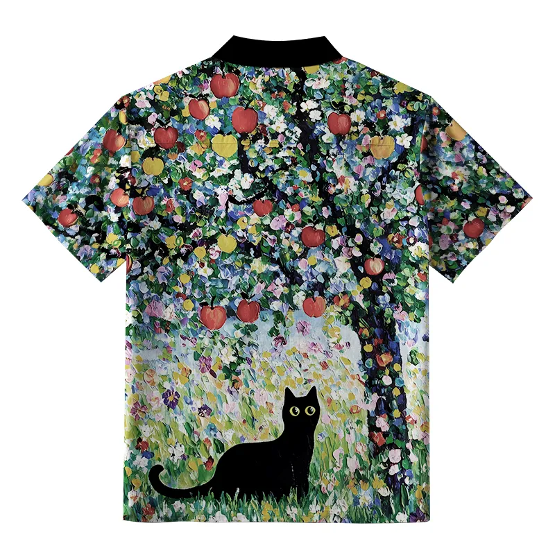 Tokyo-Tiger Black Cat Under The Apple Tree Aloha Hawaiian Shirt